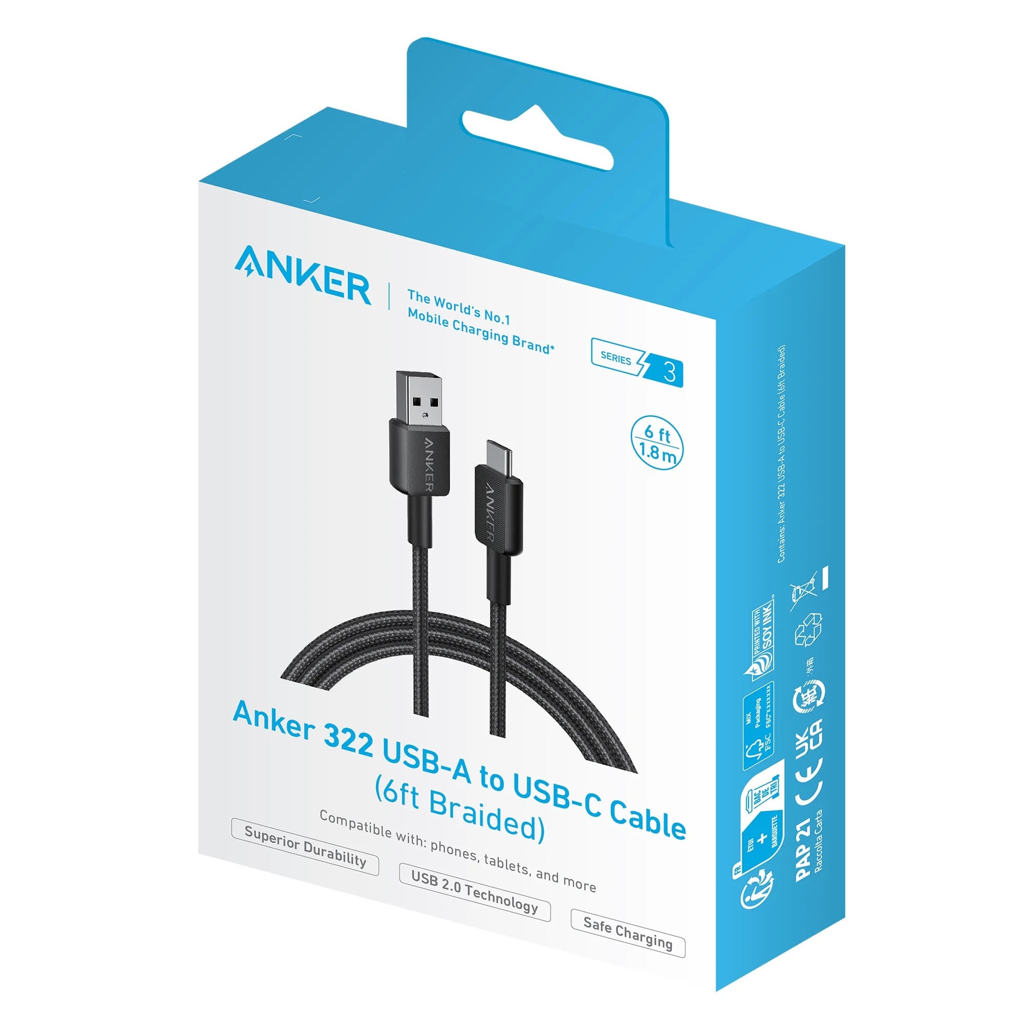 ANKER 322 USB-A TO USB-C CABLE 6FT